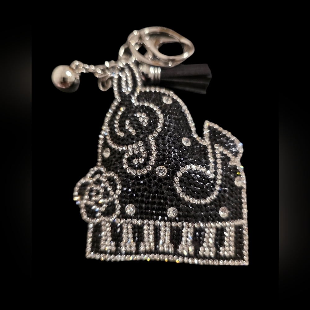 Elegant Black and Silver Piano Bag Charm Keychain